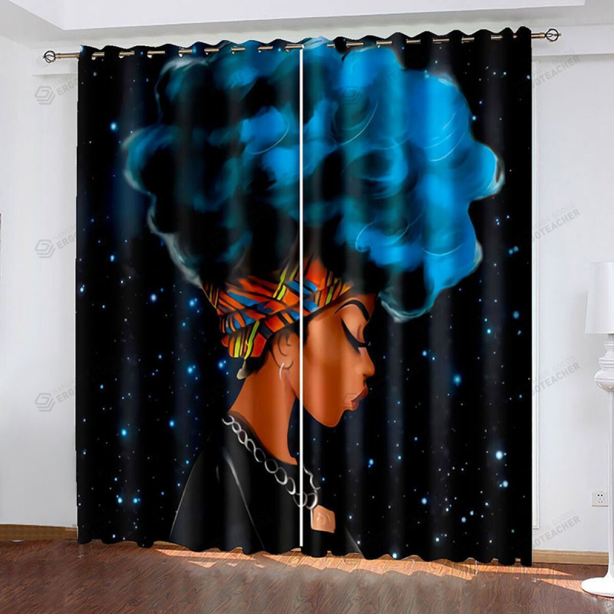 Woman With Blue Hair Blackout Thermal Grommet Window Curtains