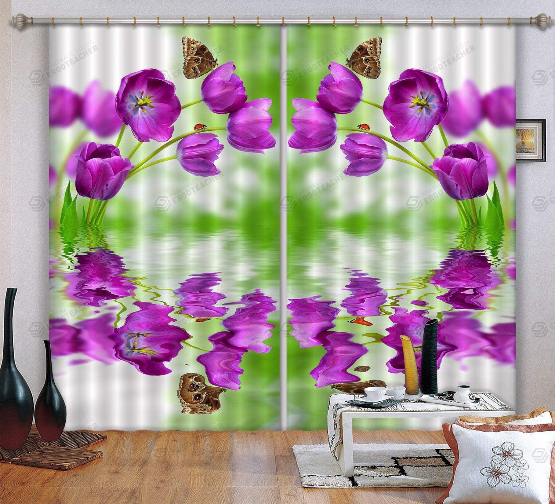 3D Flowers With Butterflies Printed Window Curtains