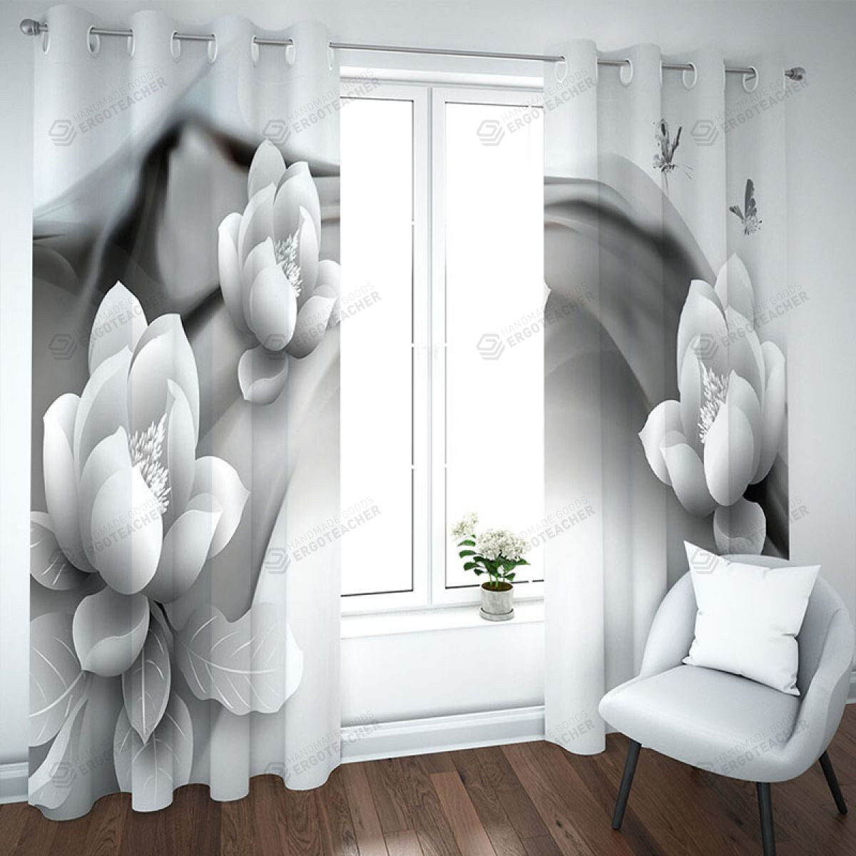 Butterflies And Floral Printed Window Curtains