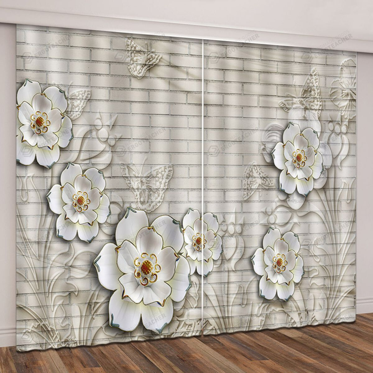 Blossoms Butterflies Printed Window Curtains