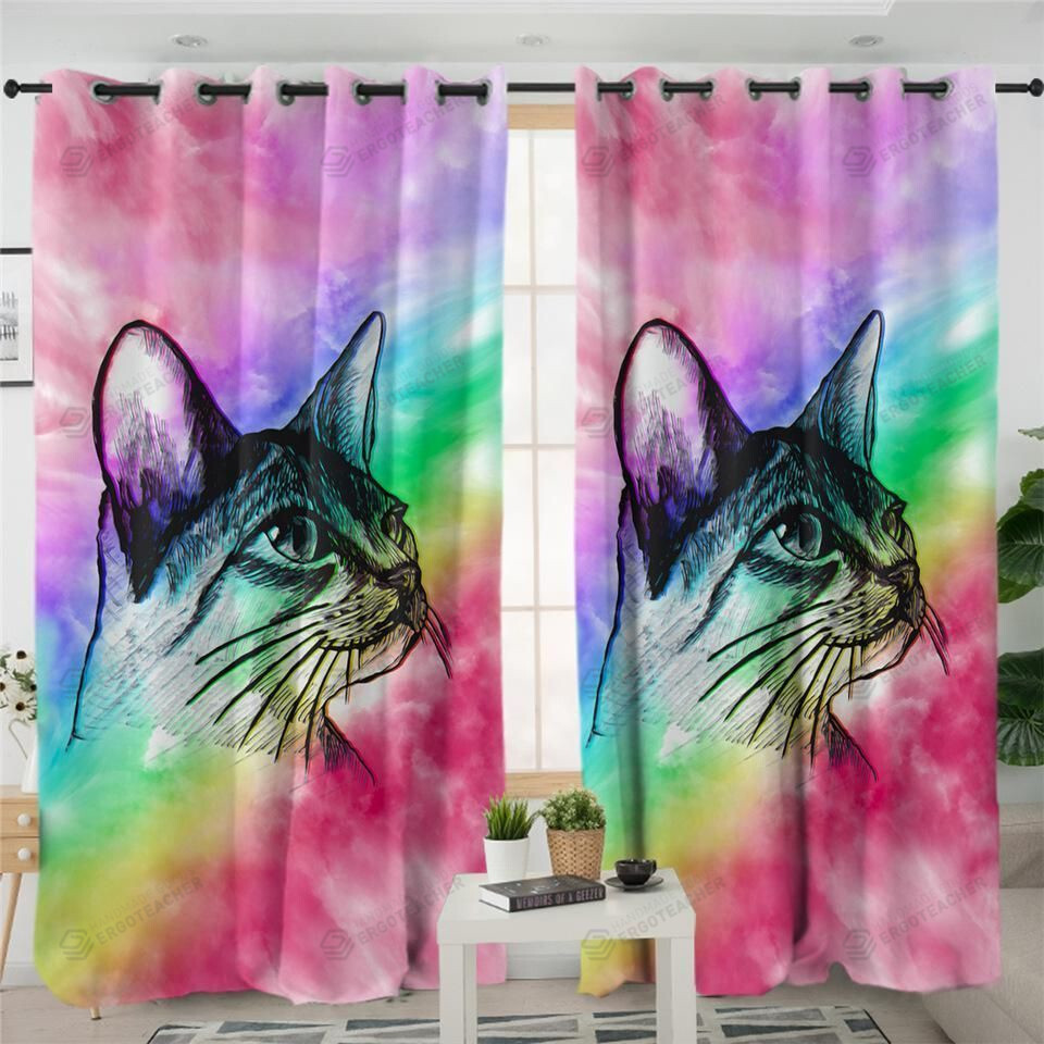 Smoky Rainbow Kitty Blackout Thermal Grommet Window Curtains