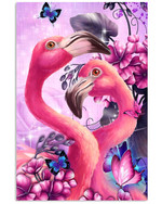 Beautiful Purple Rose With Flamingos Butterfly Best Gift Poster Canvas For Animal Lovers