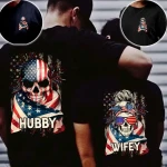 WIFEY HUBBY AMERICA SKULL  AT2606-01