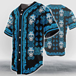 Skull Head Pattern Color Baseball Jersey - Blue