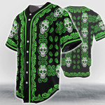 Skull Head Pattern Color Baseball Jersey - Green