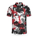Red And White Camouflage Golf Short Sleeve Polo Shirt, Polo Shirts For Men And Women TH1108-02