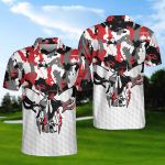 Red And White Camouflage Golf Set Skull Short Sleeve Polo Shirt, Golf Polo Shirts For Men And Women TH1108-05