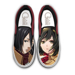 Mikasa Ackerman Slip On Sneakers Custom Anime Attack On Tian Shoes