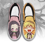 Zenitsu And Nezuko Slip On Sneakers Custom Anime Demon Slayer Shoes