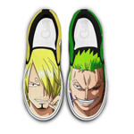 Sanji and Zoro Slip On Sneakers Custom Anime One Piece Shoes