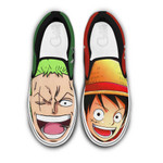 Luffy and Zoro Slip On Sneakers Custom One Piece Anime Shoes