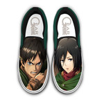 Eren and Mikasa Slip On Sneakers Custom Anime Attack On Titan Shoes
