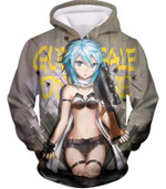 Sword Art Online Cool Gun Gale Online Promo Girl Asada Shino Cool Grey Anime Hoodie - Sword Art Online Hoodie