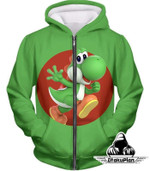 Super Cool Marios Dino Friend Yoshi Promo Green Zip Up Hoodie