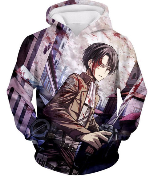 Attack On Titan Hoodie - Attack on Titan Covered with Blood Ultimate Hero Levi Ackerman Anime Action Hoodie