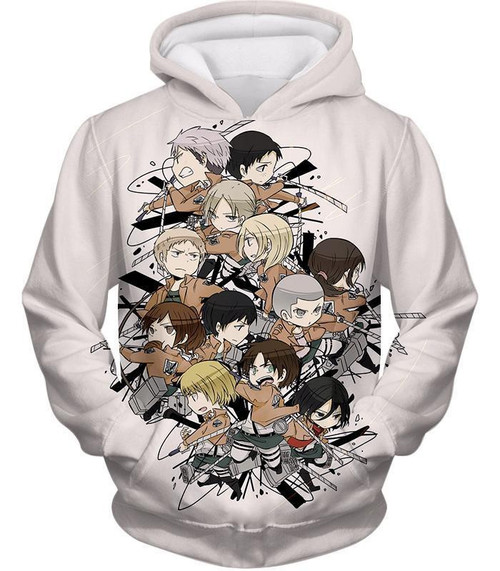 Attack On Titan Hoodie - Attack on Titan Super Cool All Attack on Titan Characters Promo White Hoodie