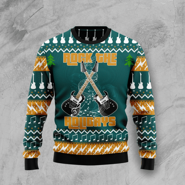 Musical Sweater - Guitar Music Rock The Holiday Ugly Christmas Sweater