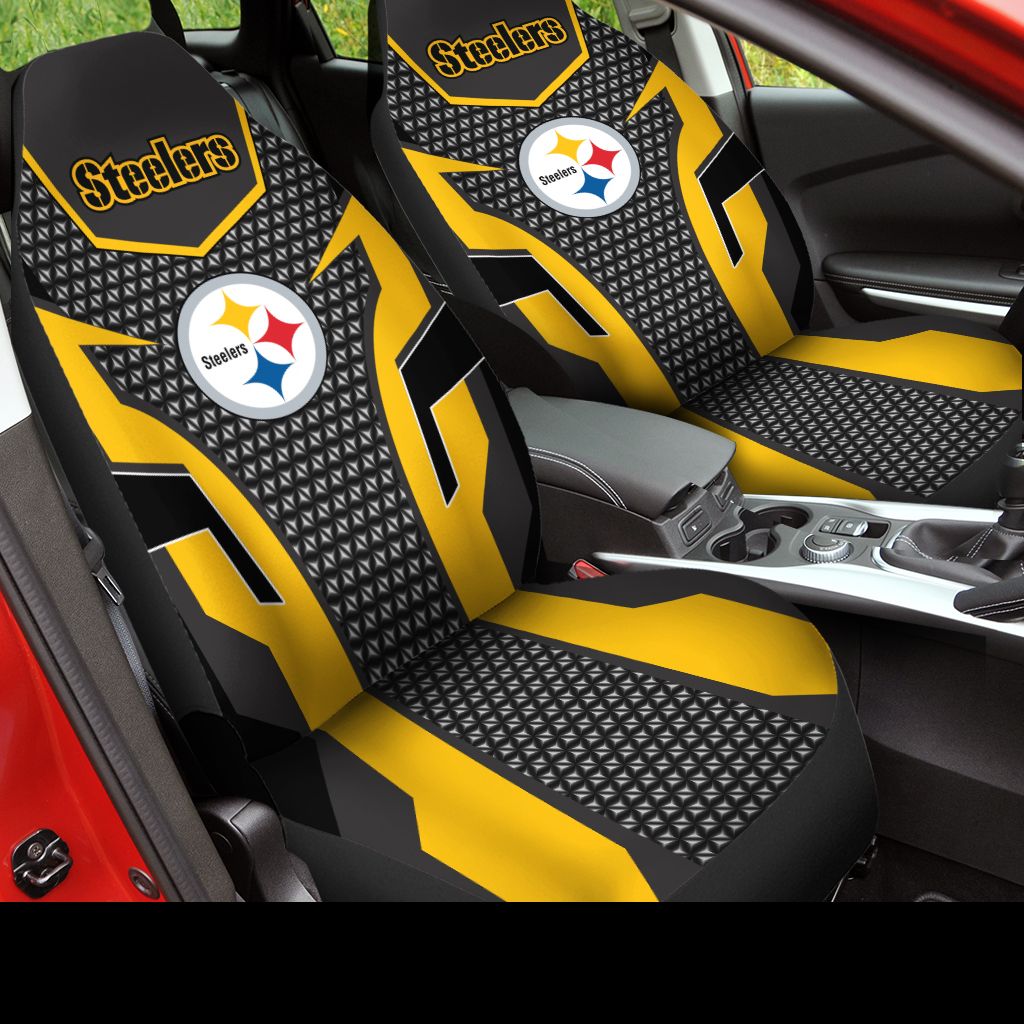 HOT NFL Team Pittsburgh Steelers Grey-Yellow 3D Seat Car Cover1