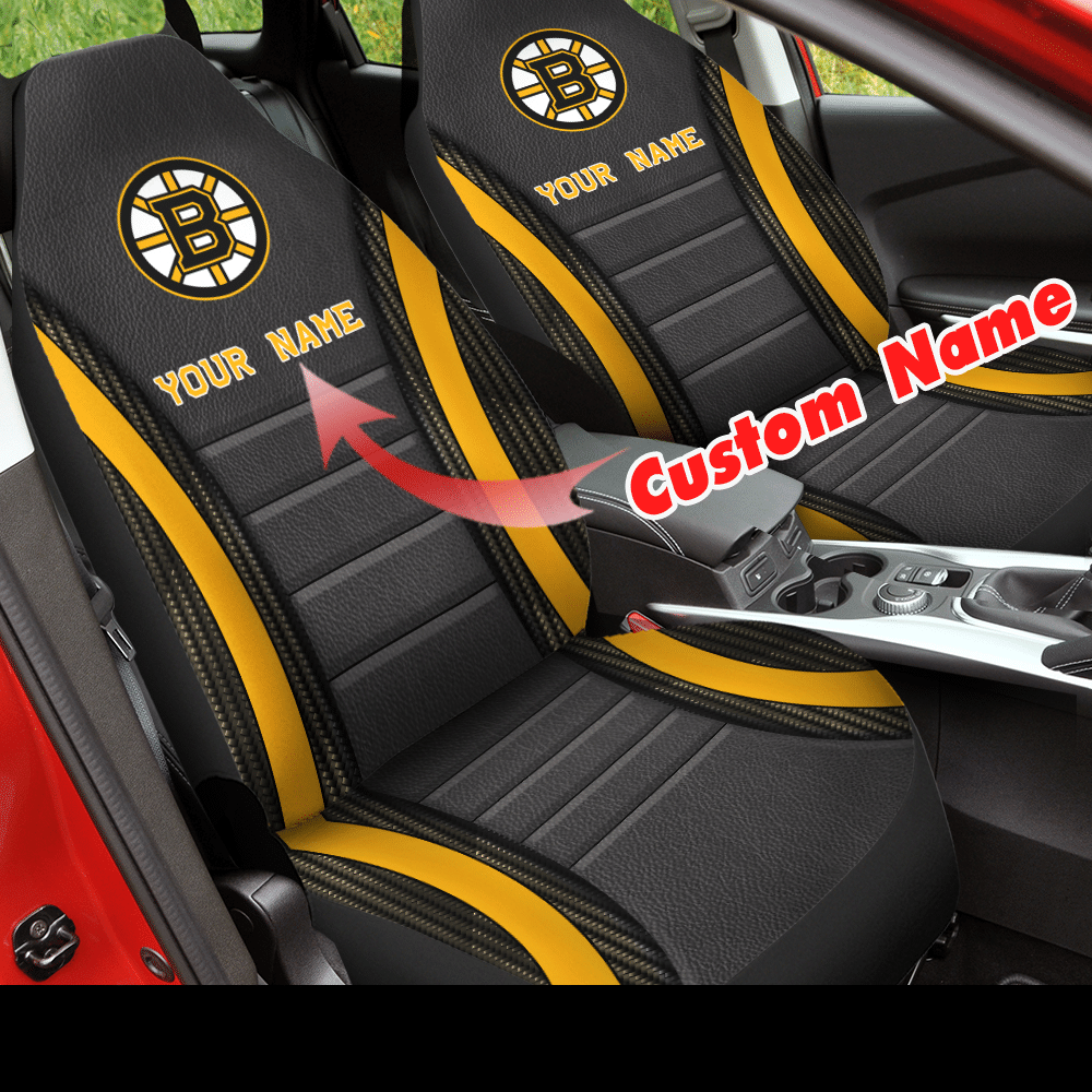 HOT NHL Team Boston Bruins Custom Name 3D Seat Car Cover1