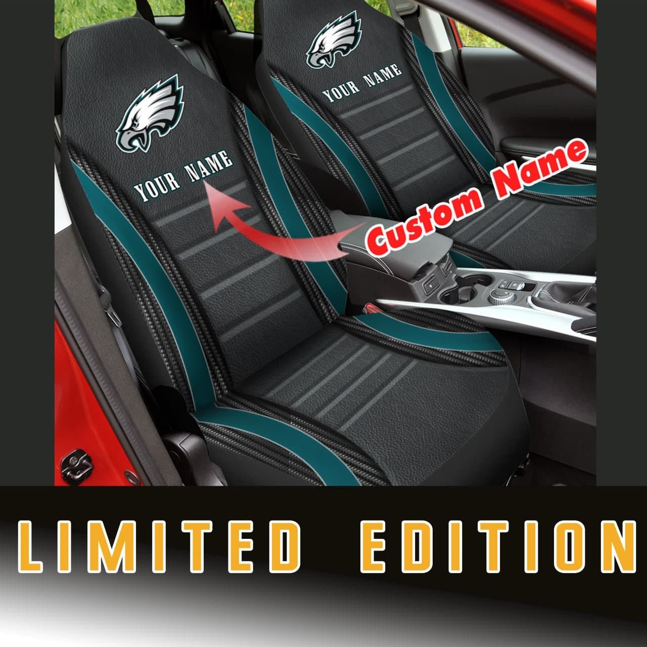 HOT NFL Team Philadelphia Eagles Custom Name 3D Seat Car Cover1