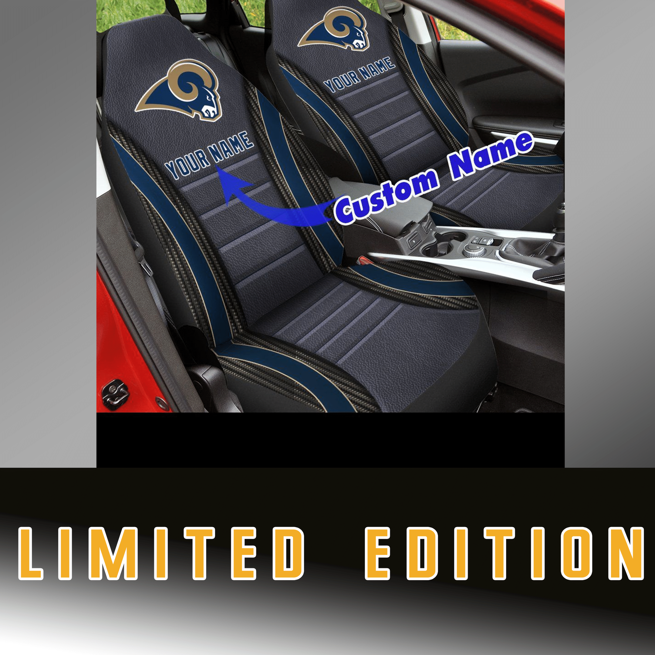 HOT NFL Team Los Angeles Rams Custom Name 3D Seat Car Cover1