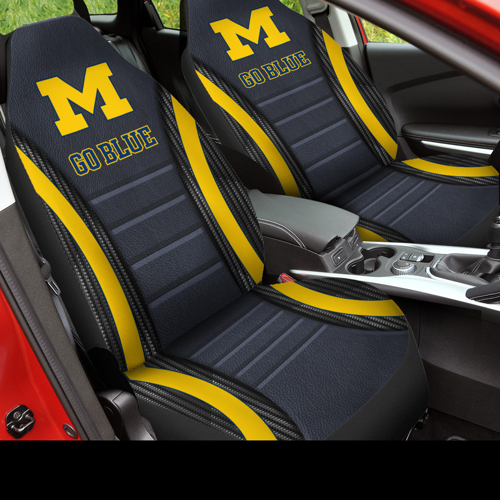 HOT NCAA Team Michigan Wolverines Go Blue Custom Yellow-Grey 3D Seat Car Cover2