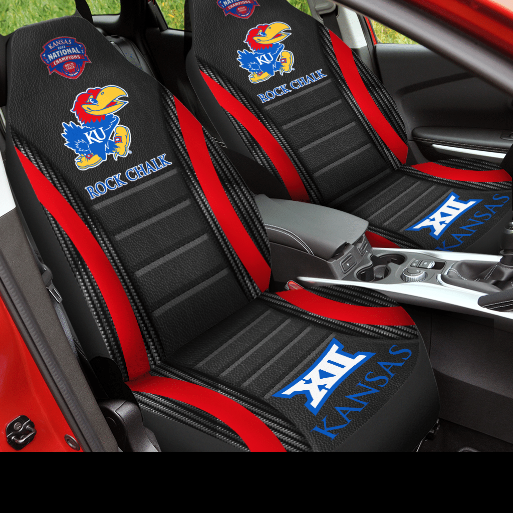HOT NCAA Team Kansas Jayhawks Rock Red-Black Chalk 3D Seat Car Cover1