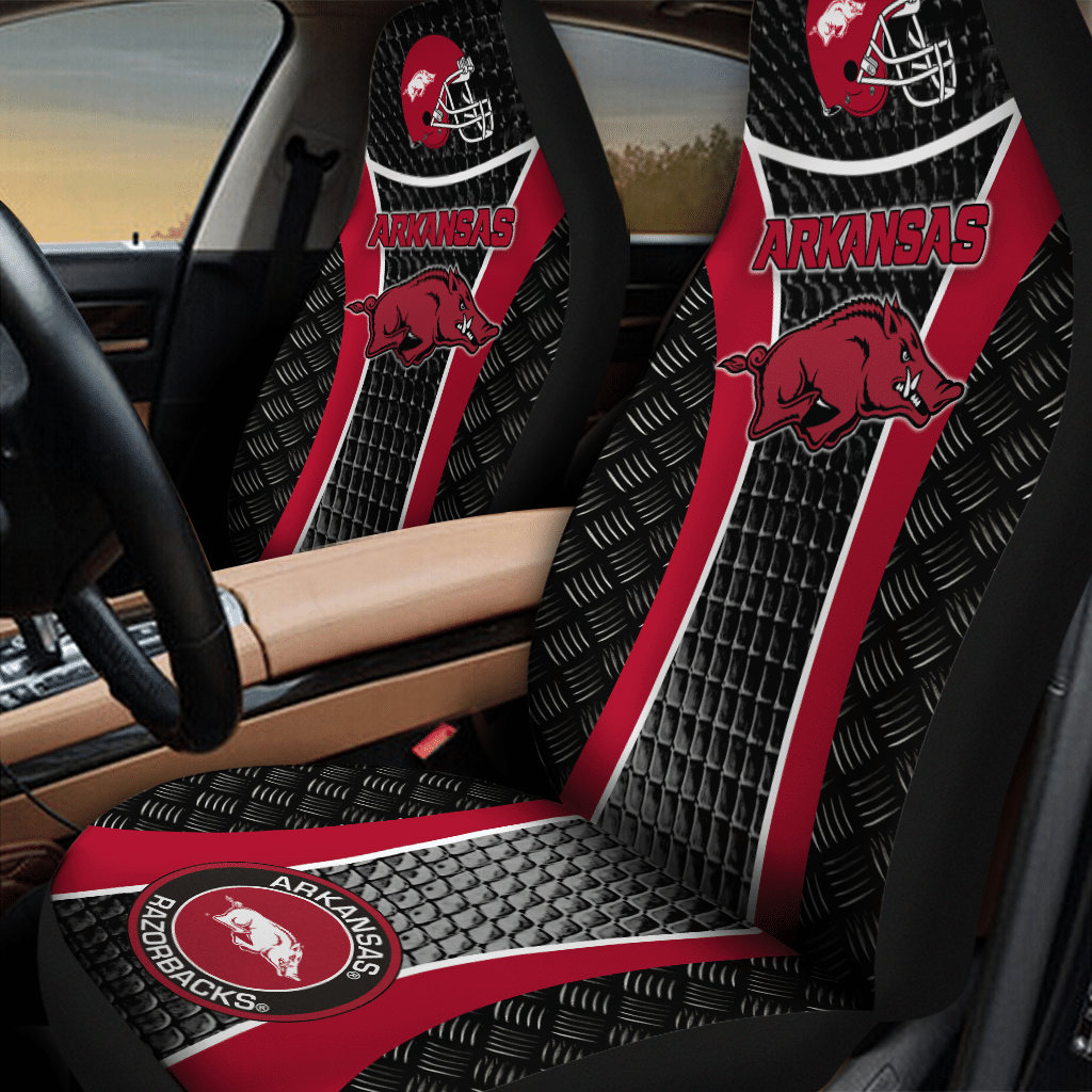HOT NCAA Team Arkansas Razorbacks basketball Black-Red 3D Seat Car Cover1