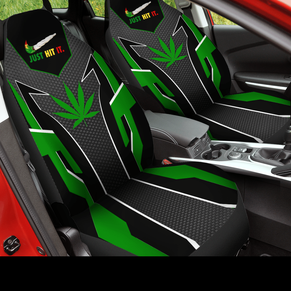 HOT Cannabis Just Hit It Black-Green 3D Seat Car Cover2