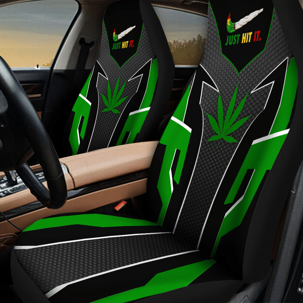 HOT Cannabis Just Hit It Black-Green 3D Seat Car Cover1