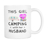 Mugs White ceramic 11oz girl loves camping with her husband cups coffee- Adventurers Gift - Camping Mug Gift - Travel Mug - Campfire Mug - Outdoor Campers