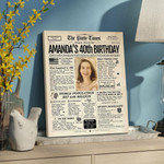 [Personalized Name, Date & Photo] Happy 40th Birthday Gift Ideas Newspaper Canvas Gift For Mom For Dad-8x10in