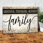 Family Grateful Thankful Blessed Patterns Yellow Wood Frame Canvas-10x8in