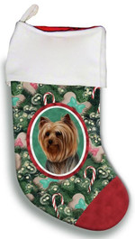 Yorkie Show Cut Portrait Tree Candy Cane Christmas Stocking Christmas Gift Red And Green