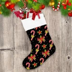 Holly Berries And Christmas Candy Cane Bow Tie Christmas Stocking