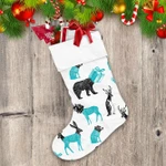 Winter Xmas Blue And Black Animals Gift Boxes Sketching Style Christmas Stocking
