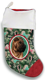 Shar Pei Fawn Portrait Tree Candy Cane Christmas Stocking Christmas Gift Red And Green
