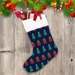 Christmas Theme With Cute Bear Xmas Tree On Dark Blue Background Christmas Stocking