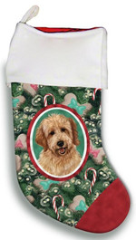 Cute Goldendoodle Cream Christmas Gift Christmas Stocking Candy Cane Dark Green And Red