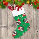 Theme Cute Hand Drawn Grizzly Brown Bear Face With Santa Hat Christmas Stocking