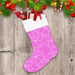 Ideal Pink And White Hand Drawn Bells Pair And Bow Christmas Stocking