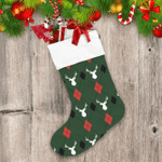 Christmas Argyle With Deers On Green Christmas Stocking