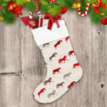 Beautiful Red And Brown Horses On Beige With Snow Christmas Stocking