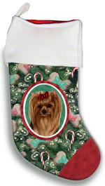 Cute Yorkie Christmas Stocking Christmas Gift Red And Green Tree Candy Cane