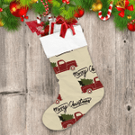 Lettering Merry Christmas Script With Retro Truck Pattern Christmas Stocking