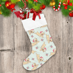 The Image Of Little Cute Puppies In The Hat Of Santa Claus Christmas Stocking