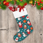 Christmas Snowman In Deer Horn And Santa Claus Christmas Stocking