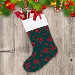 Juicy Fruit Red Berries And Floral Pattern On Dark Background Christmas Stocking