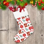 Gift Christmas Candy Cane And Poinsettia Christmas Stocking