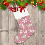 Christmas Coniferous Branches And Poinsettia Flowers With Snowflakes Christmas Stocking